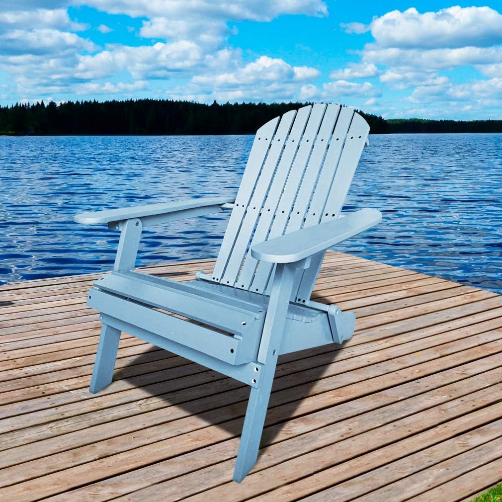 Adirondack Chair,Folding Wooden Lounger Chair，All-Weather Chair for Fire Pit/Garden/Fish with 250lbs Duty Rating，Natural