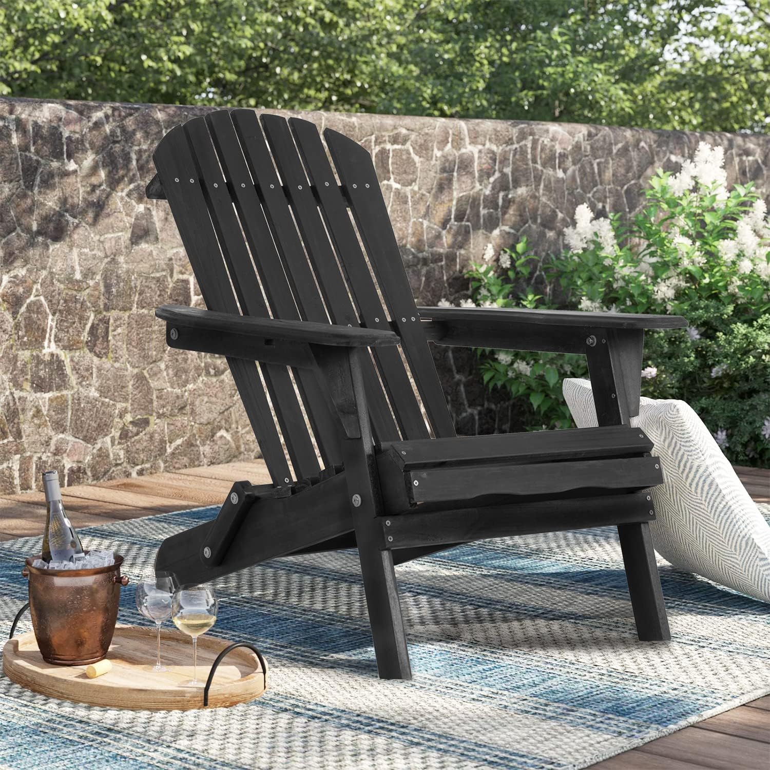 Adirondack Chair,Folding Wooden Lounger Chair，All-Weather Chair for Fire Pit/Garden/Fish with 250lbs Duty Rating，Natural