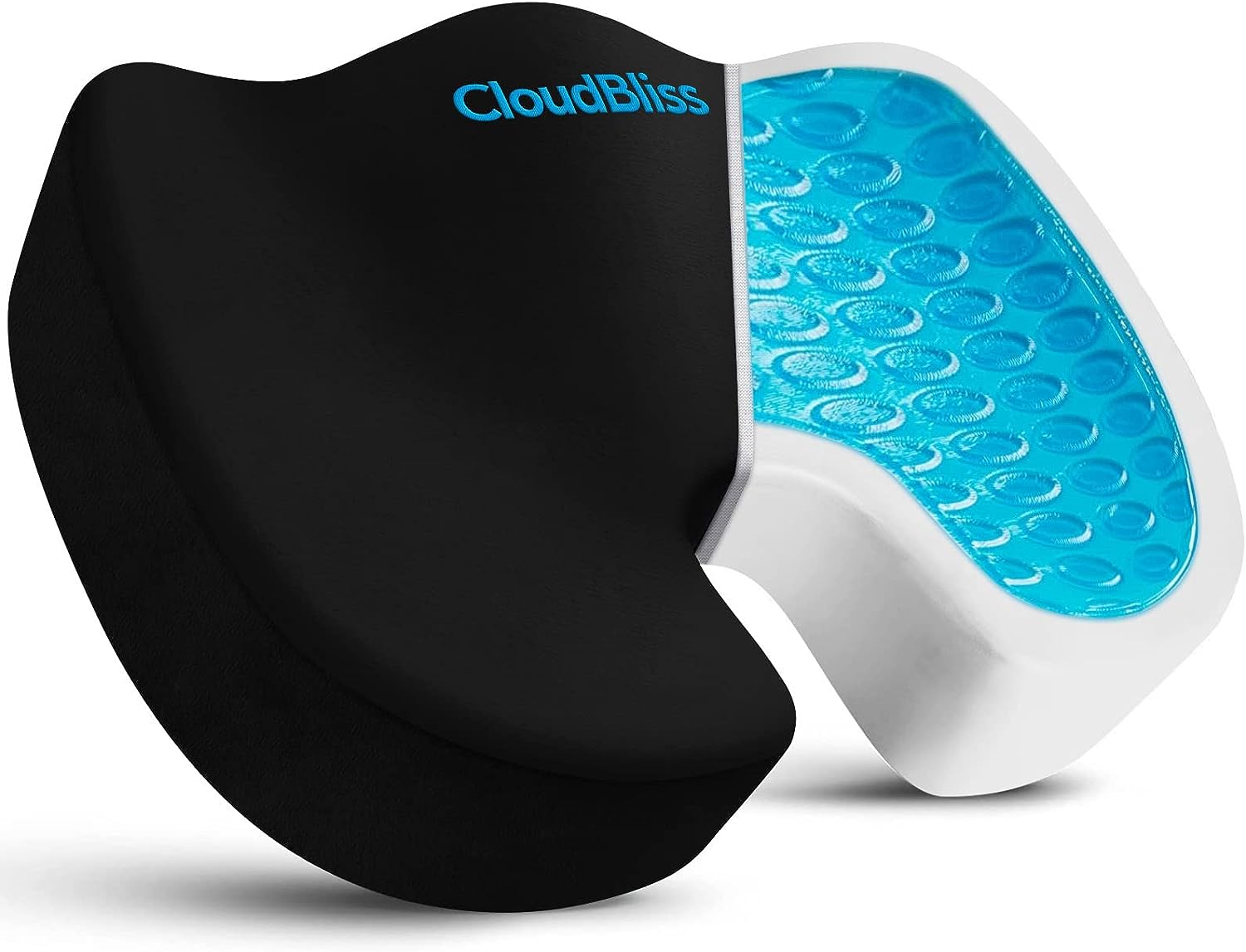 CloudBliss Gel Seat Cushion - Non-Slip Ergonomic Gel  Memory Foam - Coccyx,Tailbone,Sciatica  Back Pain Relief - Office Chairs,Car Seat,Wheelchair Cushion(Black)