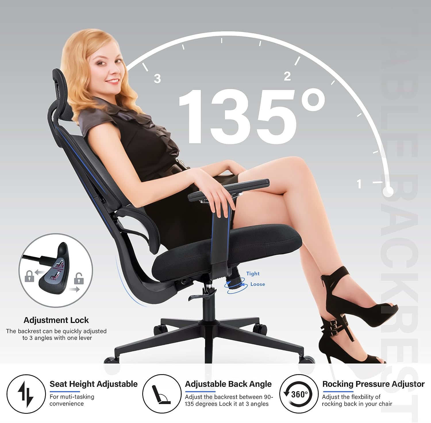 Ergonomic Mesh Office Chair with Retractable Footrest - High Back Computer Chair, Lumbar Support, 4D Adjustable Armrest and Headrest, Durable Base - Multifunctional Home Office Desk Chair for Adults