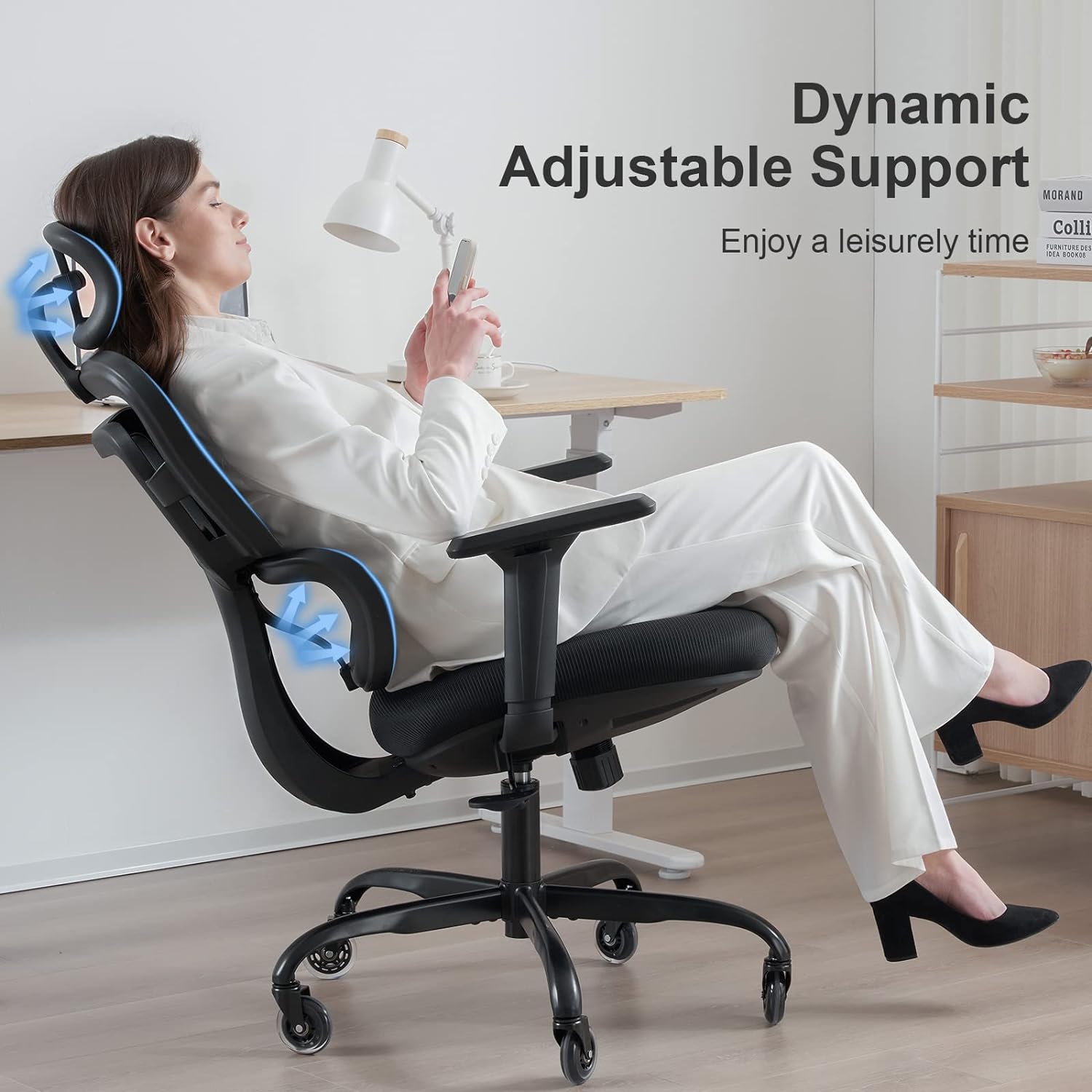 Ergonomic Office Chair - Mesh Office Chair High Back, Rolling Desk Chair, Executive Swivel Chair, Computer Chair with 3D Adjustable Armrest, 3D Lumbar Support, Blade Wheels, Adjustable Headrest