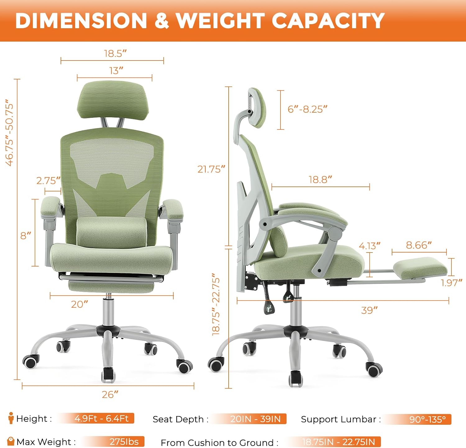 Ergonomic Office Chair, Reclining Office Chair Desk Chair with Foot Rest, High Back Computer Chair Mesh Home Office Desk Chairs with Wheels