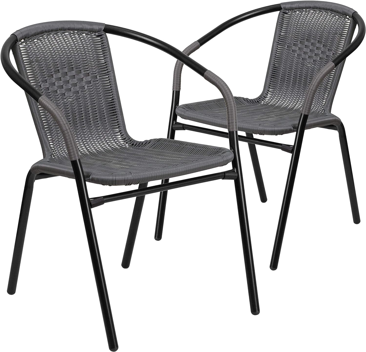 Flash Furniture Lila 4 Pack Gray Rattan Indoor-Outdoor Restaurant Stack Chair | Versatile and Stylish Seating