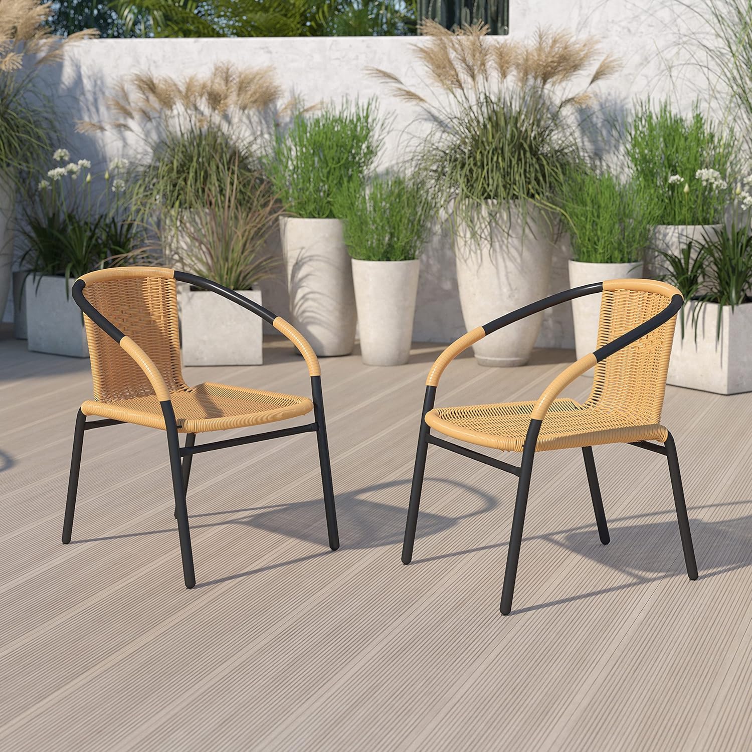 Flash Furniture Lila 4 Pack Gray Rattan Indoor-Outdoor Restaurant Stack Chair | Versatile and Stylish Seating