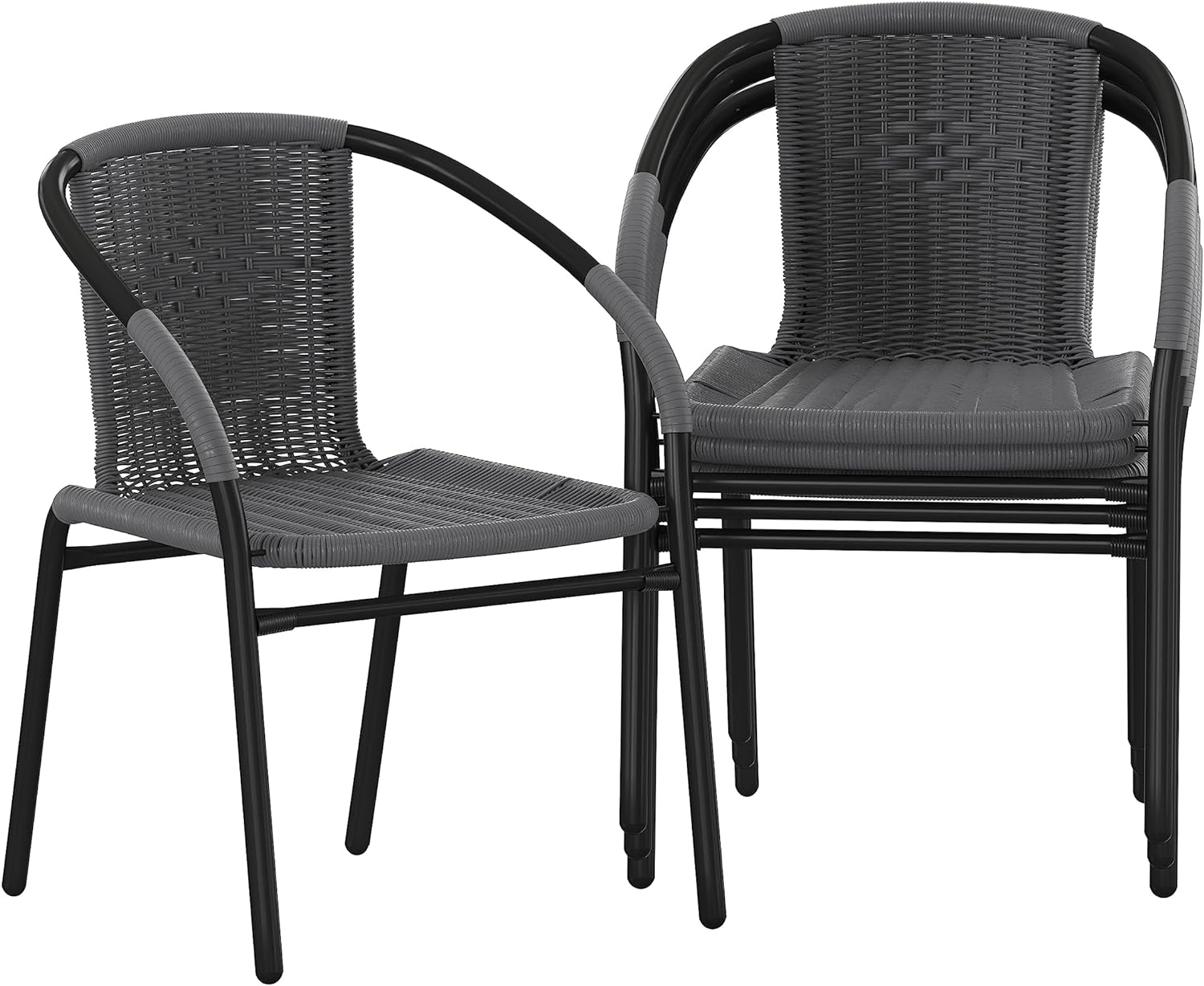 Flash Furniture Lila 4 Pack Gray Rattan Indoor-Outdoor Restaurant Stack Chair | Versatile and Stylish Seating