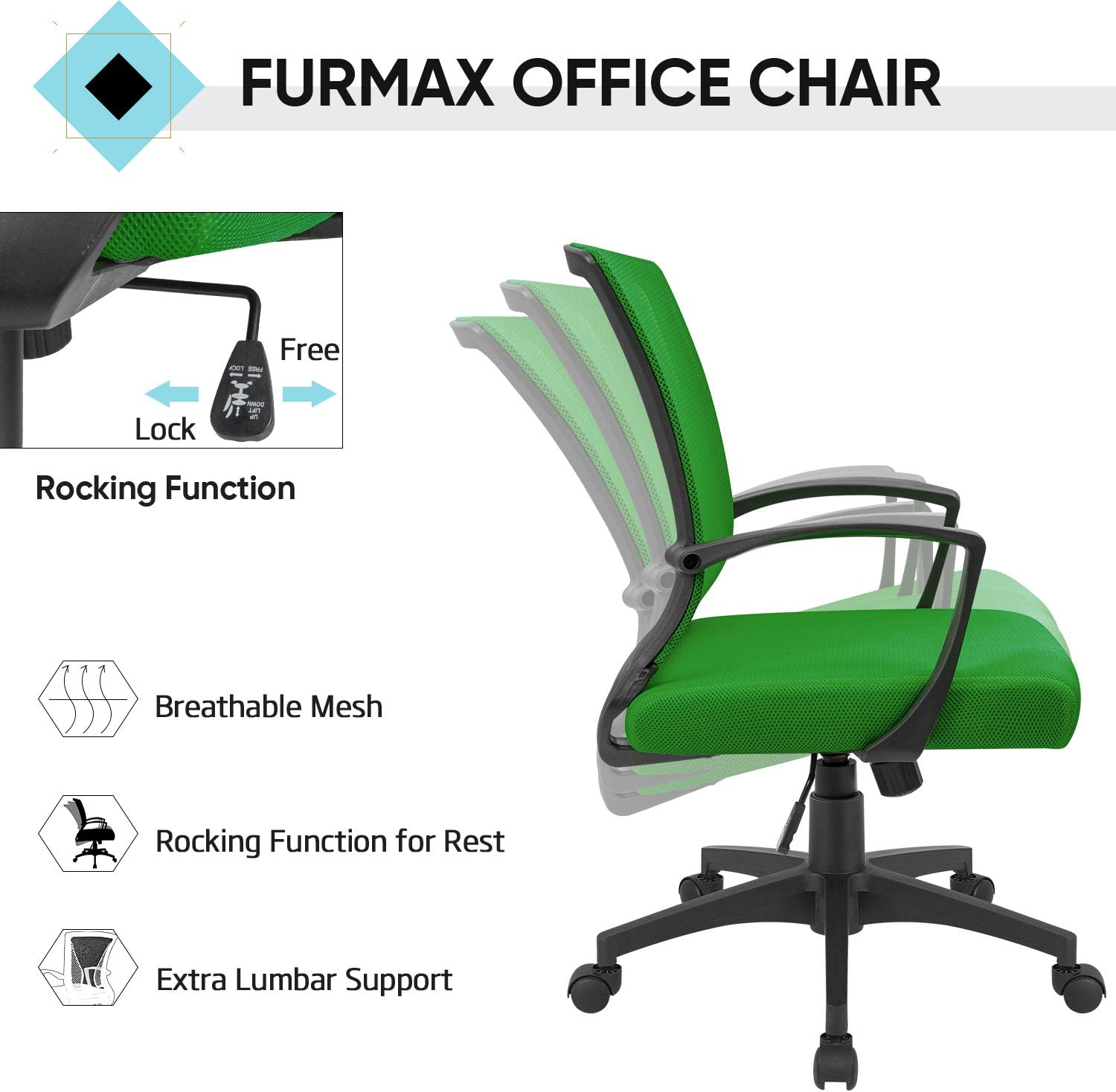 Furmax Office Chair Mid Back Swivel Lumbar Support Desk Chair, Computer Ergonomic Mesh Chair with Armrest (Black)