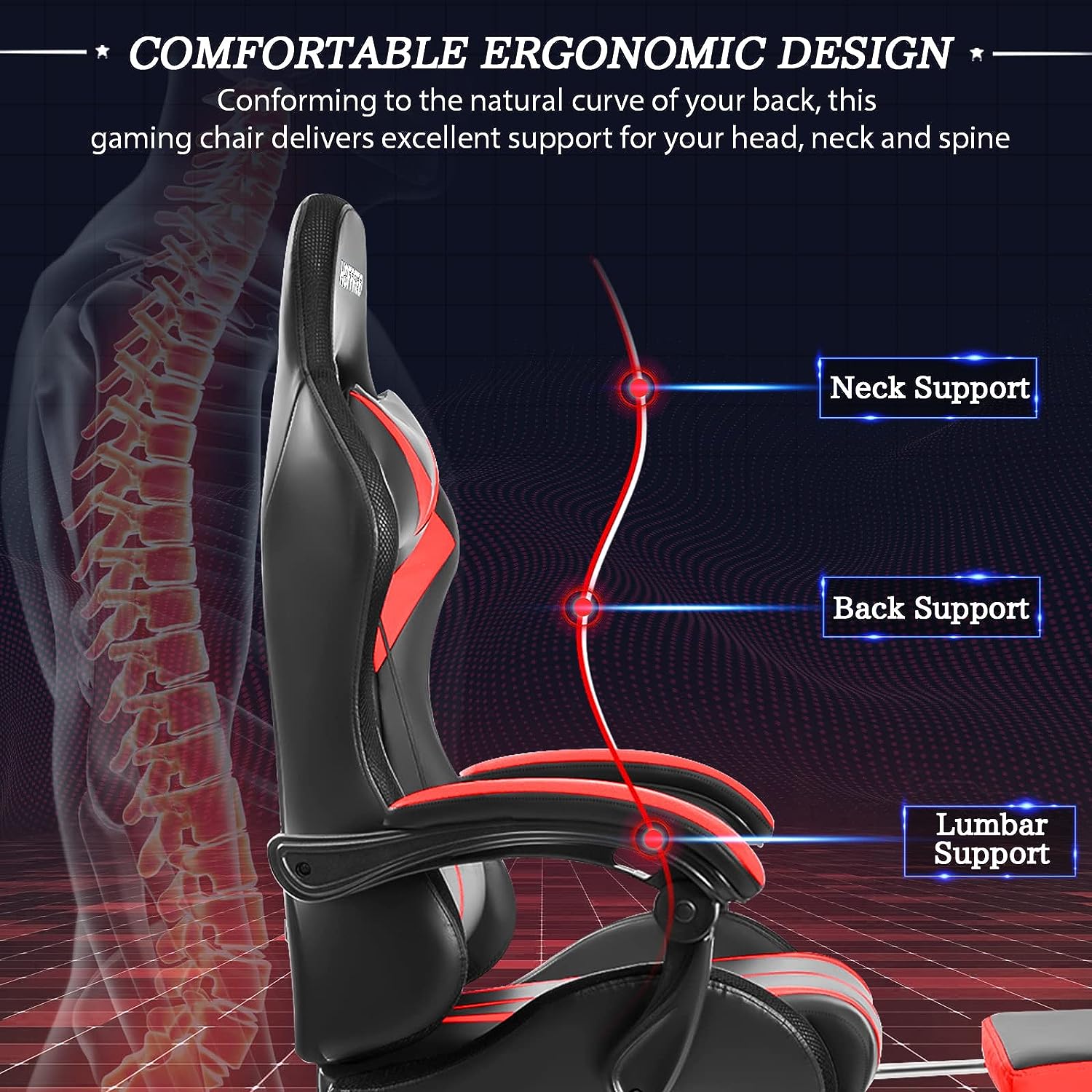 Gaming Chair Massage with LED RGB Lights and Footrest Ergonomic Computer Gaming Chair with High Back Video Game Chair with Adjustable Lumbar Support Red and Black