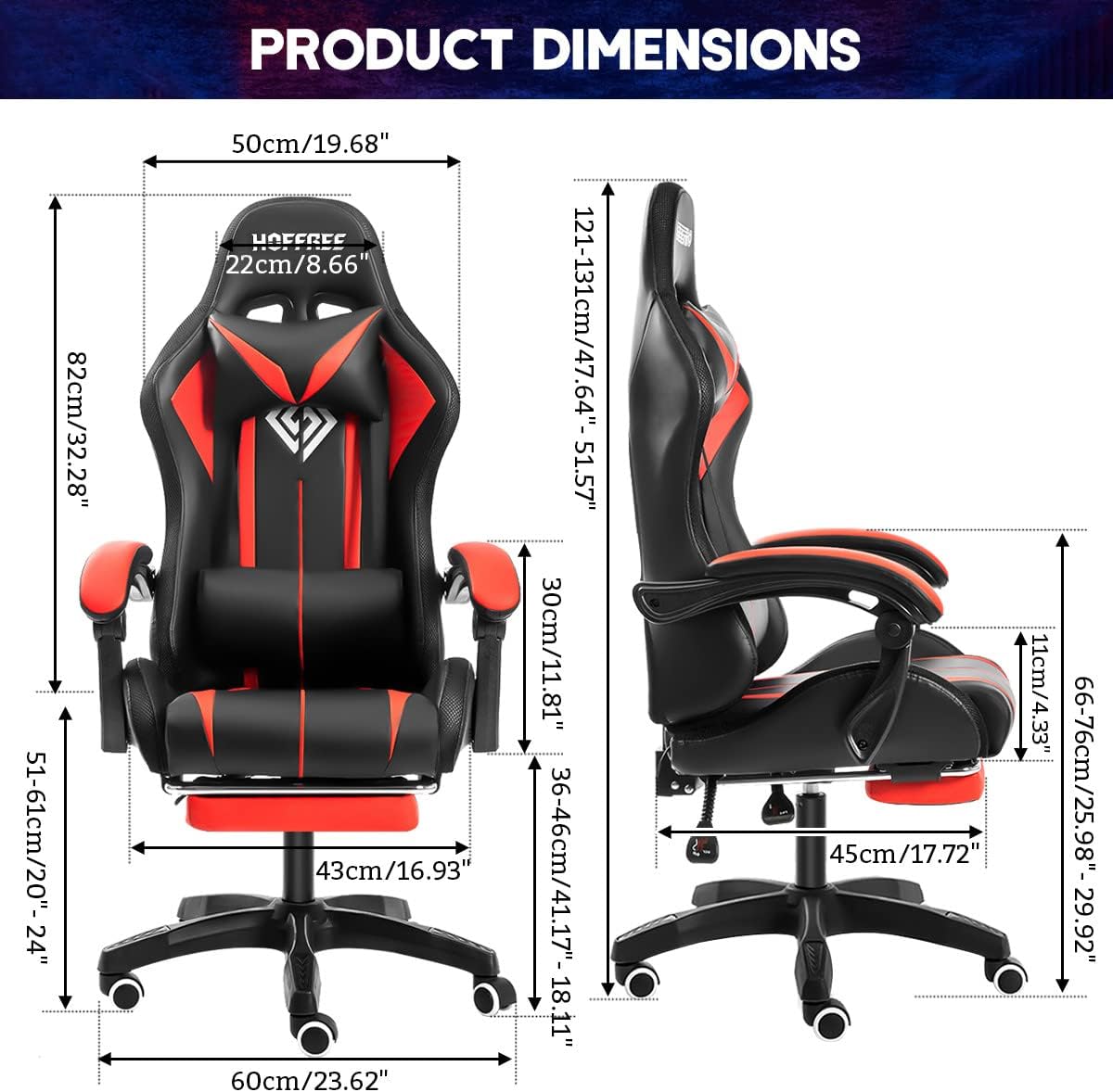 Gaming Chair Massage with LED RGB Lights and Footrest Ergonomic Computer Gaming Chair with High Back Video Game Chair with Adjustable Lumbar Support Red and Black