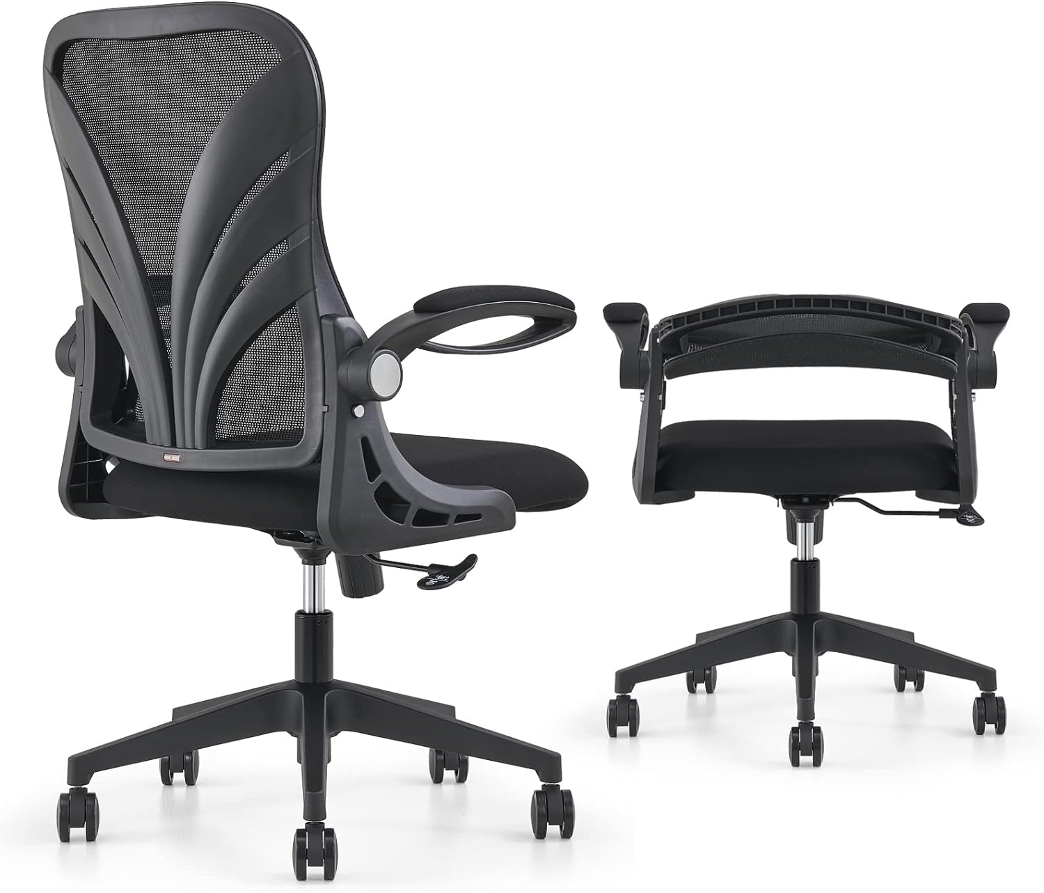 HOLLUDLE Ergonomic Office Chair with Foldable Backrest, Computer Desk Chair with Flip-up Armrests, Mesh Lumbar Support and Tilt Function Big and Tall Office Chair, Black