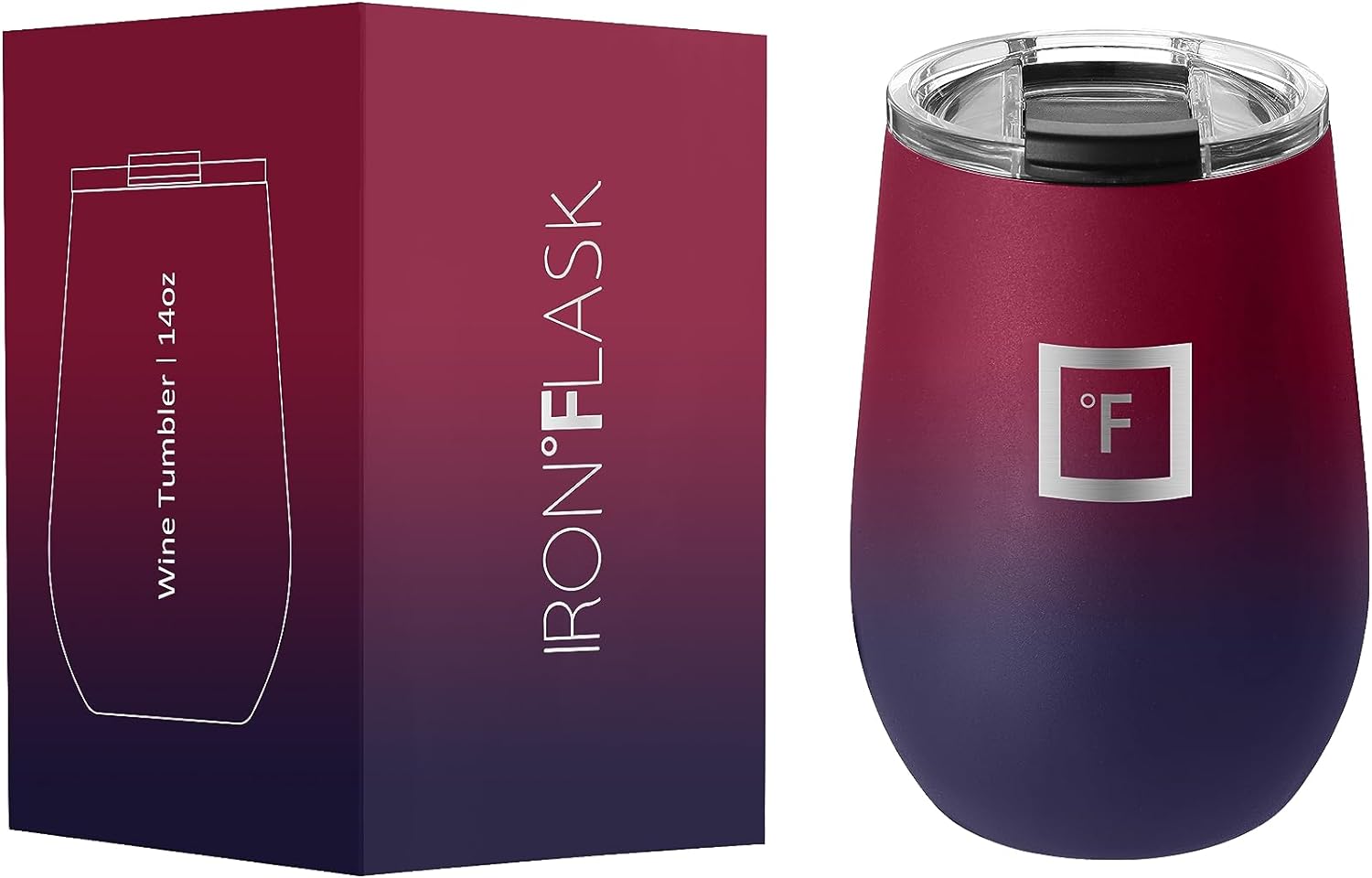 IRON °FLASK Insulated Wine Tumbler with Lid - Dark Rainbow, 14 oz w/Leak-Proof Lid - Keeps Drinks Cold w/Durable Double Walled, Vacuum Stainless Steel Exterior - Travel Cup for Hot  Cold Drinks