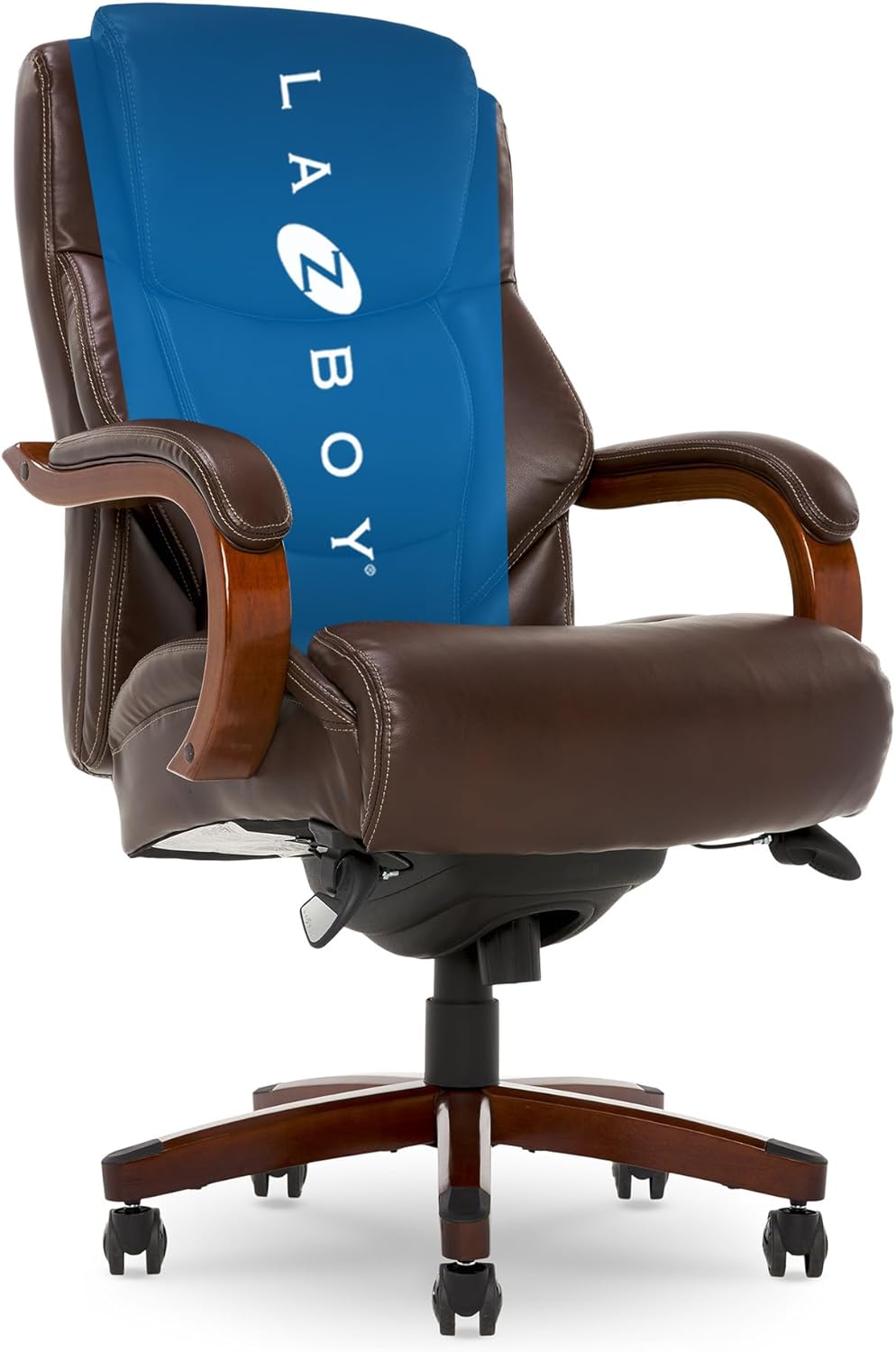 La-Z-Boy Delano Big  Tall Executive Office Chair, High Back Ergonomic Lumbar Support, Bonded Leather, Brown