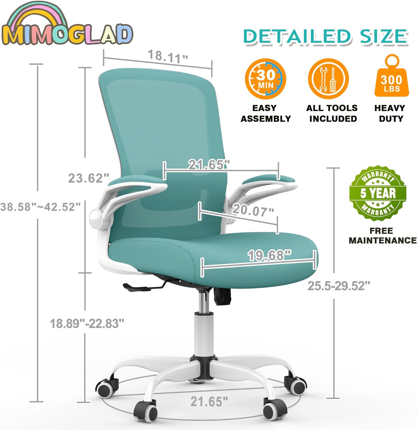 Mimoglad Home Office Chair, High Back Desk Chair, Ergonomic Mesh Computer Chair with Adjustable Lumbar Support and Thickened Seat Cushion (Modern, Moon Gray)