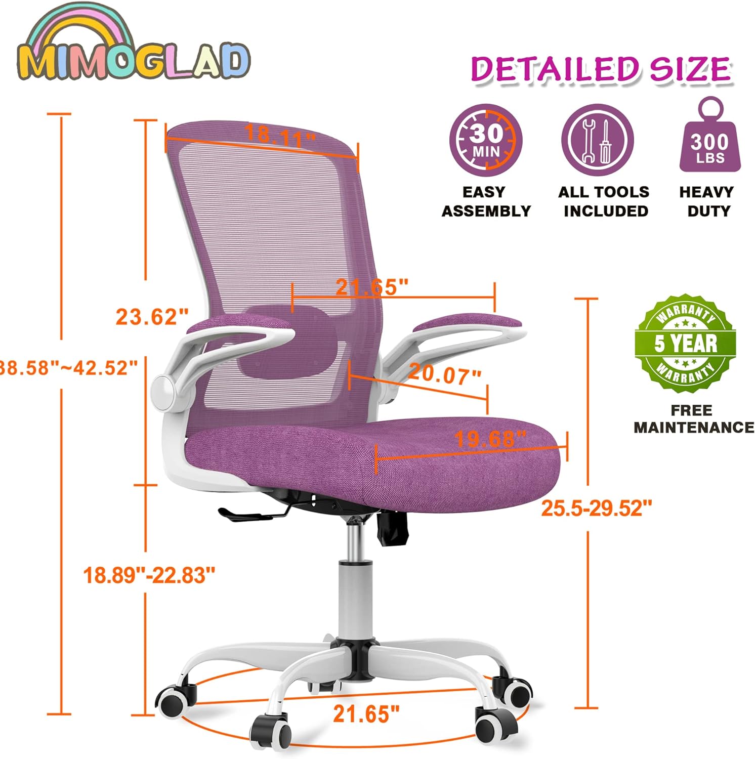 Mimoglad Home Office Chair, High Back Desk Chair, Ergonomic Mesh Computer Chair with Adjustable Lumbar Support and Thickened Seat Cushion (Modern, Moon Gray)