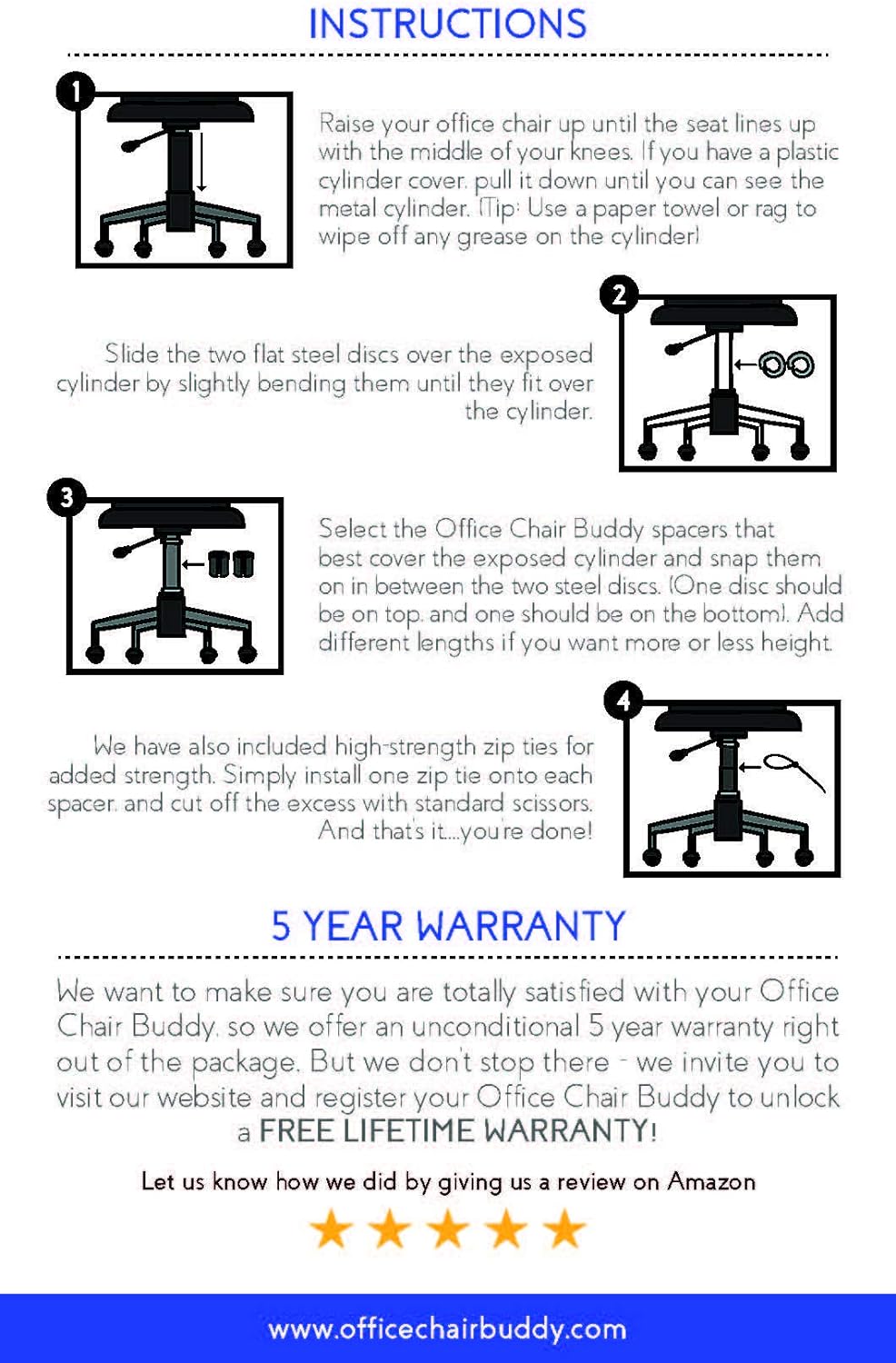 Office Chair Buddy XL - Fix Your Sinking Office Chair in Minutes - Up to 8 Inches of Height Settings - No Tools Needed, Black