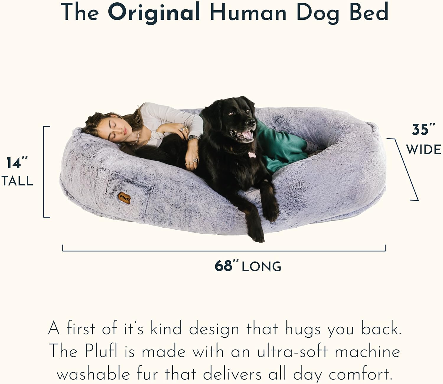 Plufl, The Original Human Dog Bed for Adults, Kids, and Pets. As Seen on Shark Tank. Comfy Plush Large Bean Bag with Memory Foam, Machine Washable, and Durable. Perfect nap and Floor Bed - Light Gray