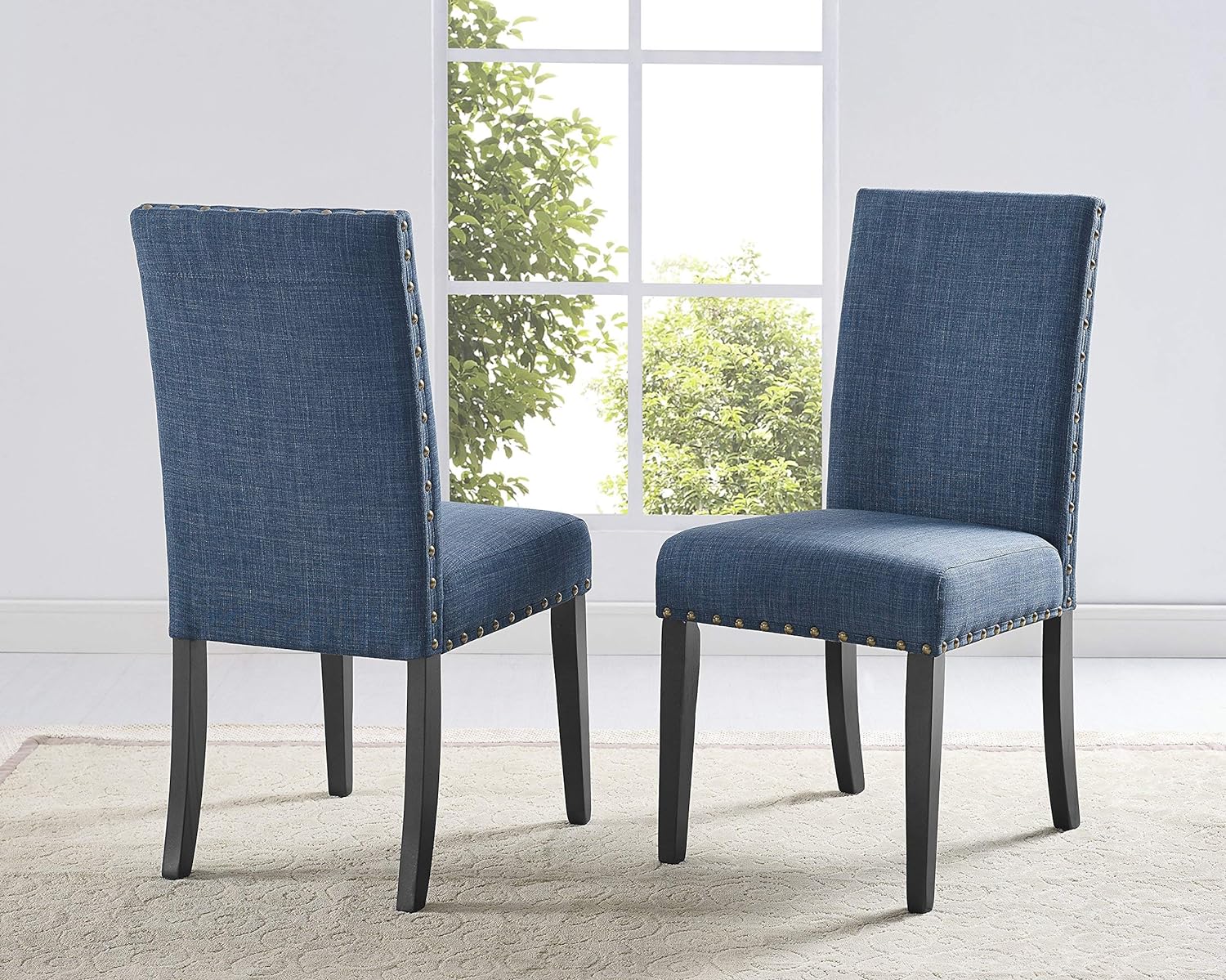 Roundhill Furniture Biony Gray Fabric Dining Chairs with Nailhead Trim, Pack of 2