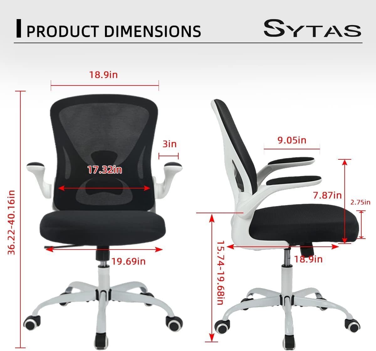 Sytas Home Office Chair Ergonomic, Mesh Desk Chair Lumbar Support, Ergonomic Computer Chair Adjustable Armrest