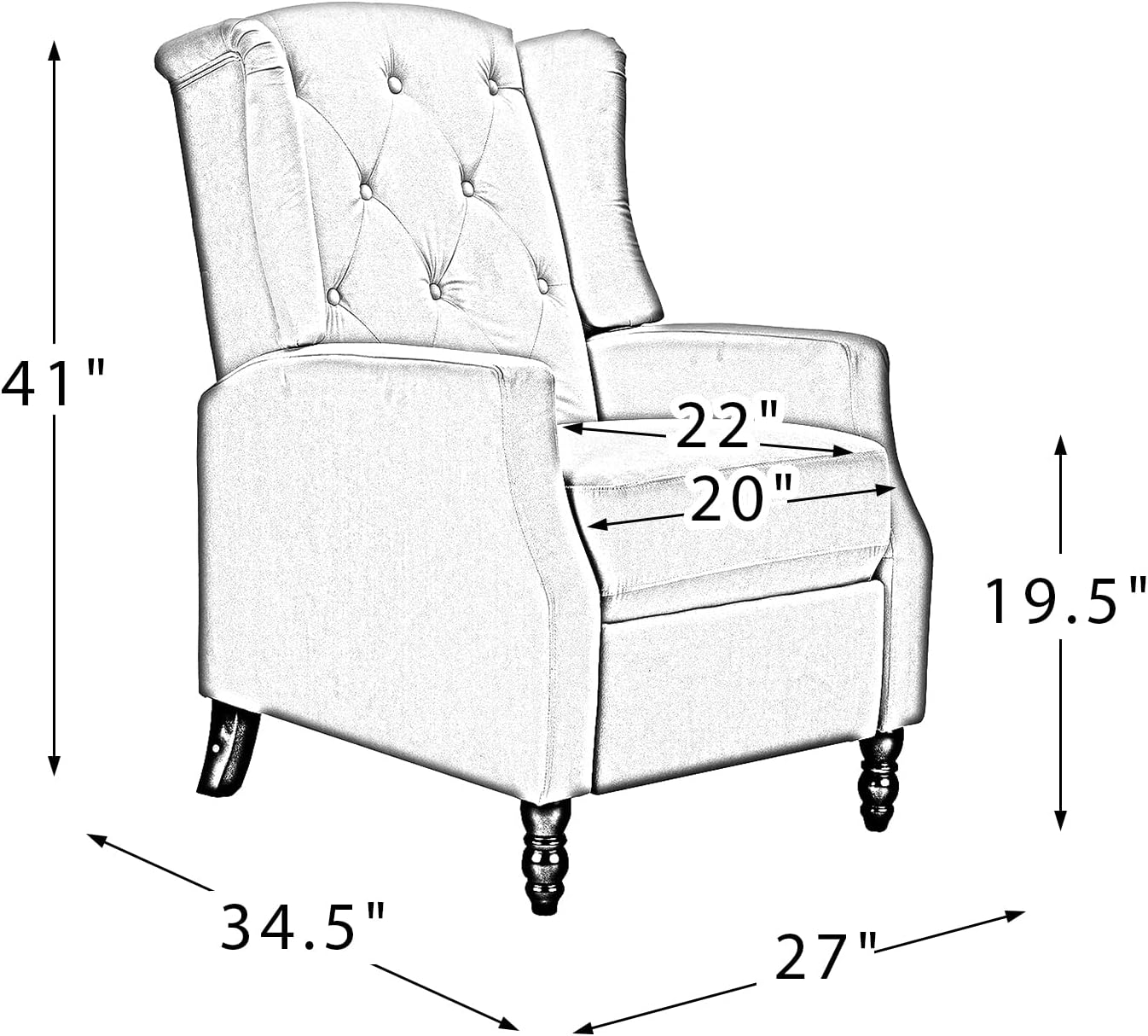 Upholstered Wingback Recliner Chair, Traditional Push Back Recliner Sofa, Mid Century Modern Lounge Armchair for Living Room, Home Theater Accent Chairs Recliners Couches (Garden)