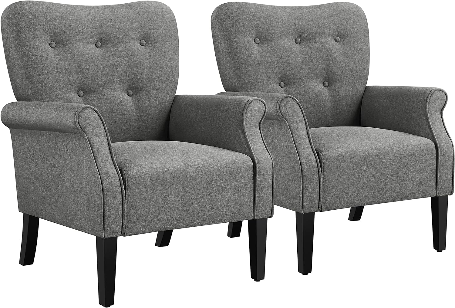 Yaheetech Modern Armchair, Mid Century Accent Chair with Sturdy Wood Legs and High Back for Small Space, Upholstered Fabric Sofa Club Chair for Living Room/Bedroom/Office, Set of 2, Dark Gray