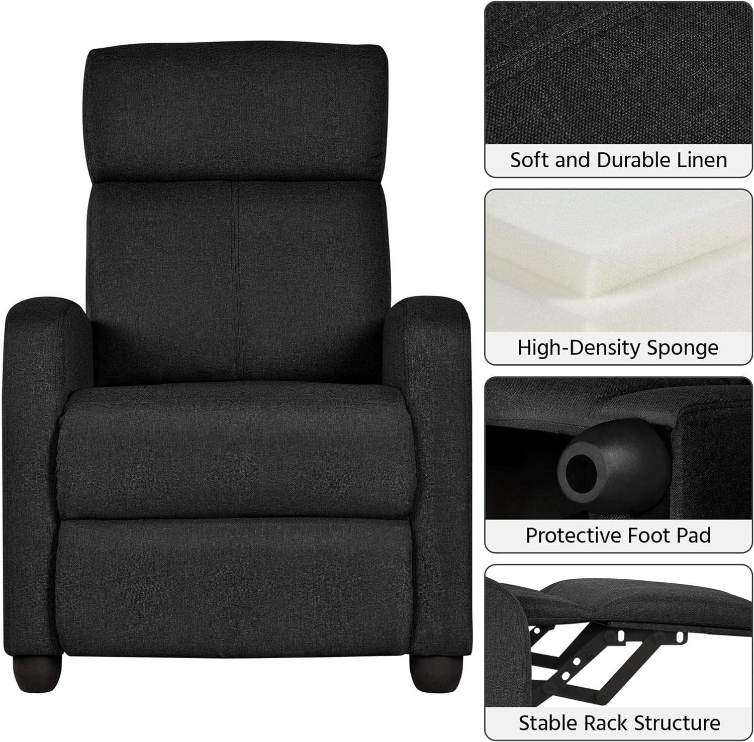 Yaheetech Recliner Chair PU Leather Recliner Sofa Home Theater Seating with Lumbar Support Overstuffed High-Density Sponge Push Back Recliners Armchair for Living Room